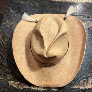 Miller Bros TAN Cowboy Hat Size 55,  6 7/8” Western Band, Horse Hair Tassels VTG